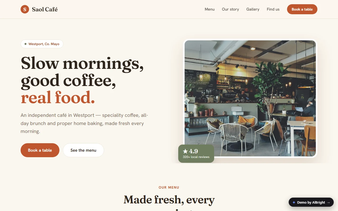 Saol Café — Website + bookings